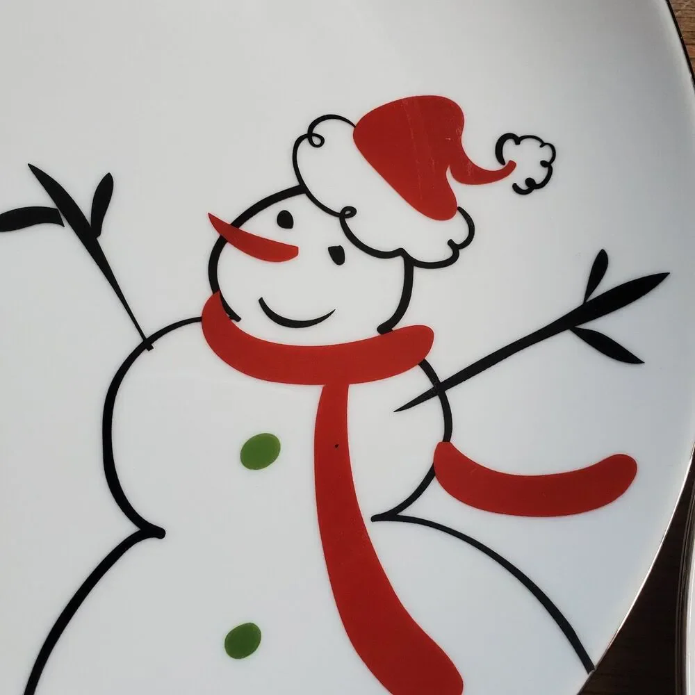 Snowman plates laughing all the way snowflake winter Christmas set of two